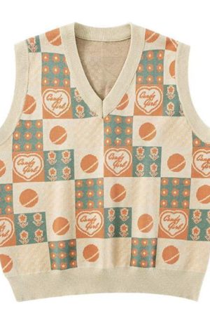 Casual Day Outfits, Easy Trendy Outfits Soft Girl Patchwork Knit Vest