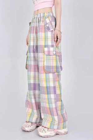 Casual Day Outfits, Easy Trendy Outfits Soft Girl Plaid Cargo Pants