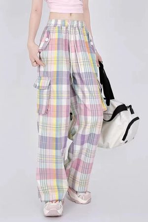 Casual Day Outfits, Easy Trendy Outfits Soft Girl Plaid Cargo Pants
