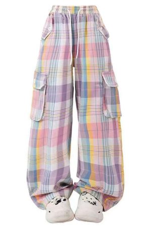 Casual Day Outfits, Easy Trendy Outfits Soft Girl Plaid Cargo Pants
