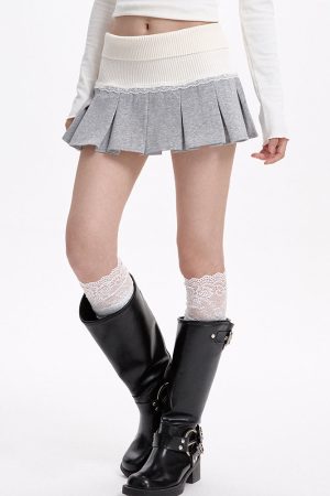 Casual Day Outfits, Easy Trendy Outfits Soft Girl Ribbed Waist Pleated Mini Skirt
