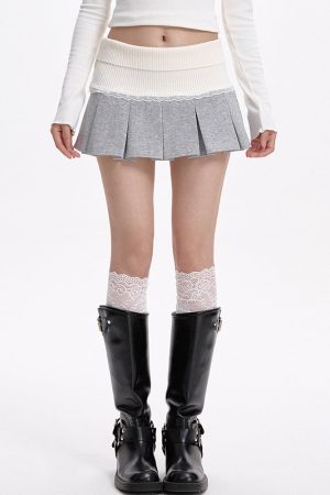 Casual Day Outfits, Easy Trendy Outfits Soft Girl Ribbed Waist Pleated Mini Skirt