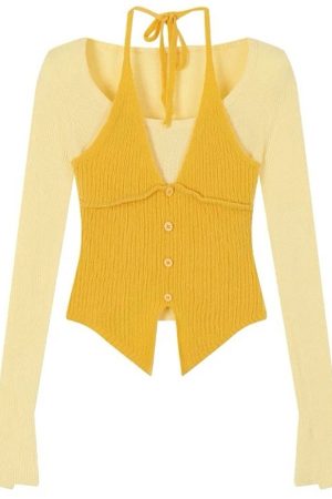 Casual Day Outfits, Easy Trendy Outfits Springtime Layered Halter Knit Top