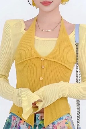 Casual Day Outfits, Easy Trendy Outfits Springtime Layered Halter Knit Top