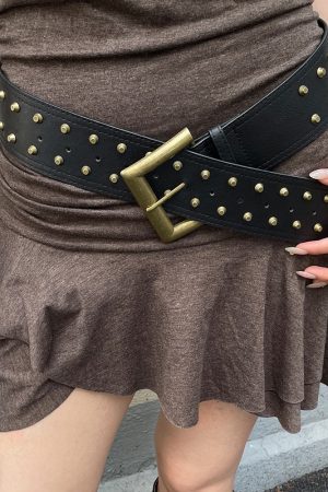 Casual Day Outfits, Easy Trendy Outfits Square Buckle Studded Wide Belt