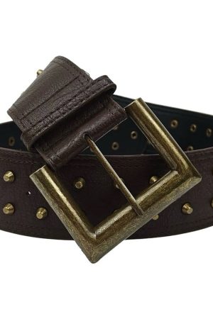 Casual Day Outfits, Easy Trendy Outfits Square Buckle Studded Wide Belt