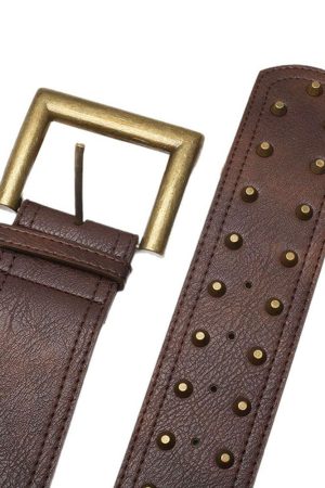 Casual Day Outfits, Easy Trendy Outfits Square Buckle Studded Wide Belt