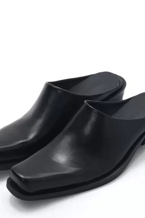 Casual Day Outfits, Easy Trendy Outfits Square Toe Minimalist Black Mules