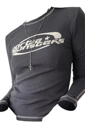 Casual Day Outfits, Easy Trendy Outfits Star Aesthetic Ribbed Long Sleeve Top