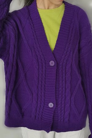 Casual Day Outfits, Easy Trendy Outfits Star Embroidery Purple Cardigan