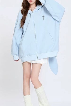 Casual Day Outfits, Easy Trendy Outfits Star Girl Aesthetic Bunny Ears Hoodie