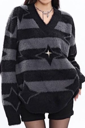 Casual Day Outfits, Easy Trendy Outfits Star Girl Fuzzy Striped Sweater
