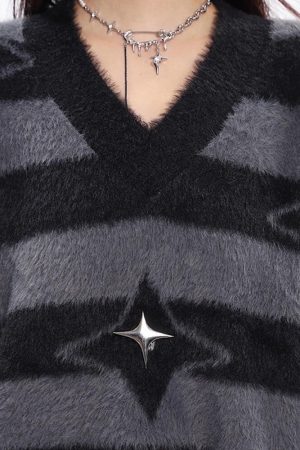 Casual Day Outfits, Easy Trendy Outfits Star Girl Fuzzy Striped Sweater