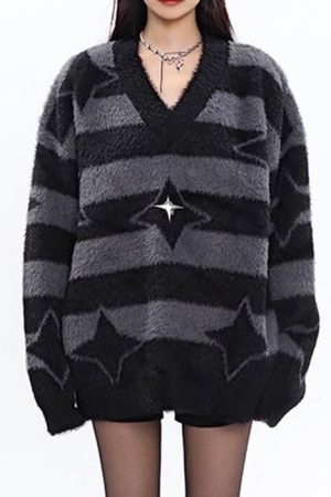 Casual Day Outfits, Easy Trendy Outfits Star Girl Fuzzy Striped Sweater