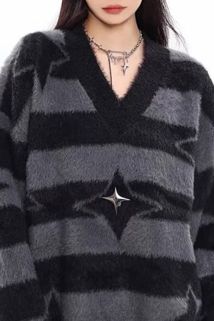 Casual Day Outfits, Easy Trendy Outfits Star Girl Fuzzy Striped Sweater