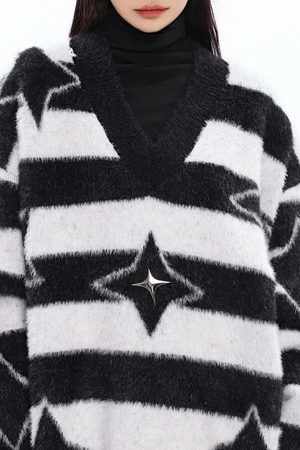 Casual Day Outfits, Easy Trendy Outfits Star Girl Fuzzy Striped Sweater