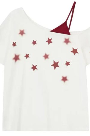 Casual Day Outfits, Easy Trendy Outfits Star Girl Off Shoulder Graphic Tee