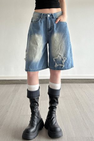 Casual Day Outfits, Easy Trendy Outfits Star Girl Vintage Wash Denim Shorts