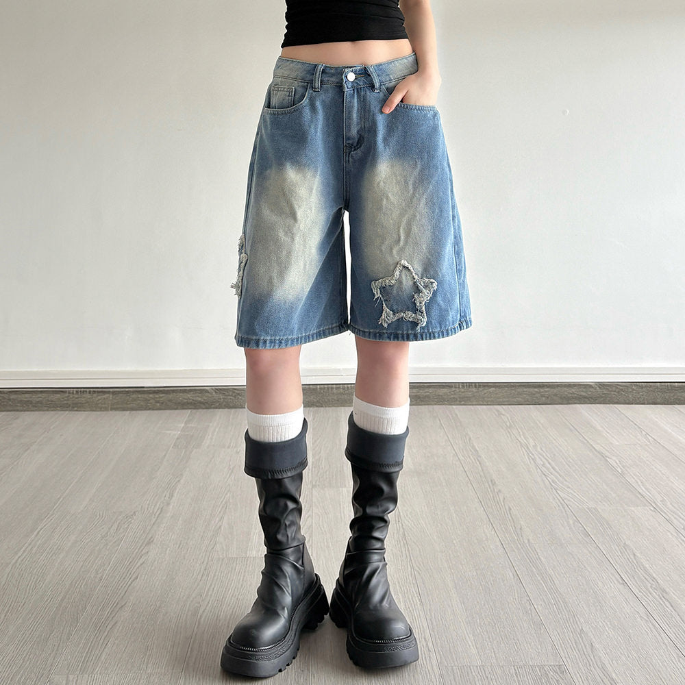 Casual Day Outfits, Easy Trendy Outfits Star Girl Vintage Wash Denim Shorts Casual Day Outfits, Easy Trendy Outfits Star Girl Vintage Wash Denim Shorts