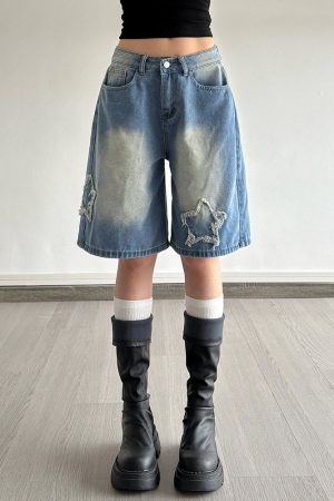 Casual Day Outfits, Easy Trendy Outfits Star Girl Vintage Wash Denim Shorts