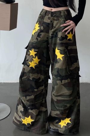 Casual Day Outfits, Easy Trendy Outfits Star Patch Camo Cargo Pants