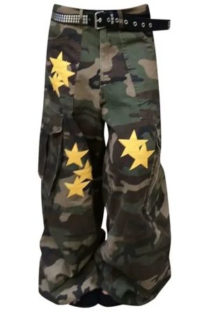 Casual Day Outfits, Easy Trendy Outfits Star Patch Camo Cargo Pants