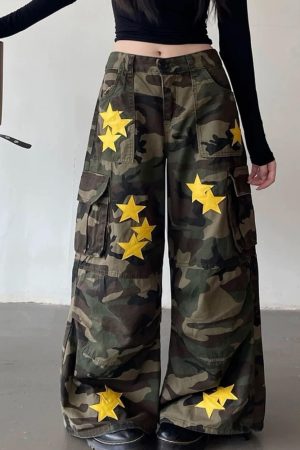 Casual Day Outfits, Easy Trendy Outfits Star Patch Camo Cargo Pants