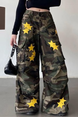 Casual Day Outfits, Easy Trendy Outfits Star Patch Camo Cargo Pants