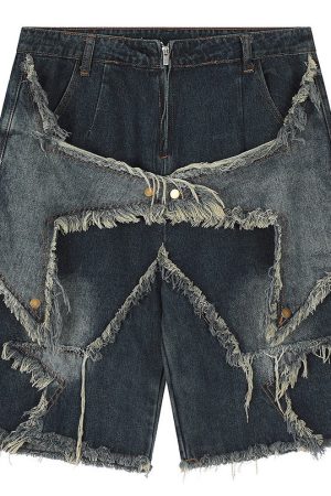Casual Day Outfits, Easy Trendy Outfits Star Patch High-Waisted Denim Shorts