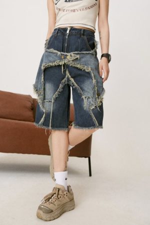 Casual Day Outfits, Easy Trendy Outfits Star Patch High-Waisted Denim Shorts