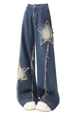 Casual Day Outfits, Easy Trendy Outfits Star Patch Wide Leg Jeans
