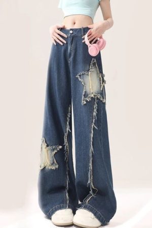 Casual Day Outfits, Easy Trendy Outfits Star Patch Wide Leg Jeans