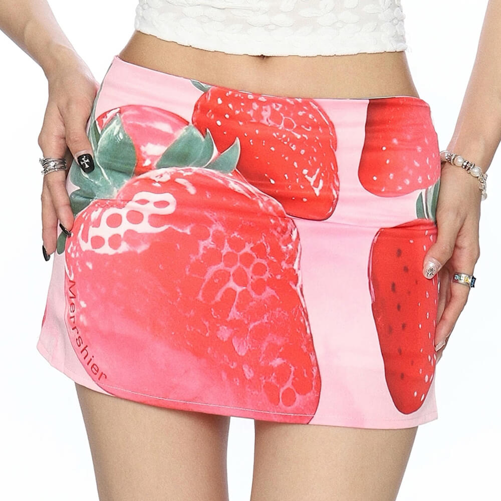 Casual Day Outfits, Easy Trendy Outfits Strawberry Print Y2K Mini Skirt Casual Day Outfits, Easy Trendy Outfits Strawberry Print Y2K Mini Skirt