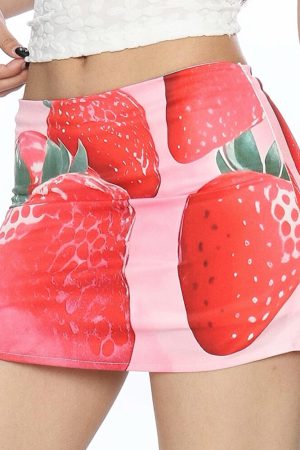 Casual Day Outfits, Easy Trendy Outfits Strawberry Print Y2K Mini Skirt