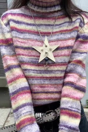 Casual Day Outfits, Easy Trendy Outfits Striped Turtleneck Sweater