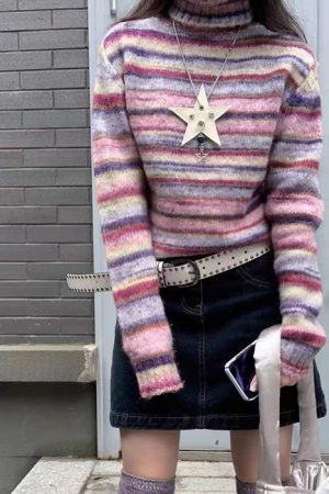 Casual Day Outfits, Easy Trendy Outfits Striped Turtleneck Sweater