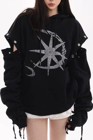 Casual Day Outfits, Easy Trendy Outfits Sun & Moon Rhinestone Hoodie