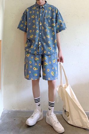 Casual Day Outfits, Easy Trendy Outfits Sunflowers Denim Shirt