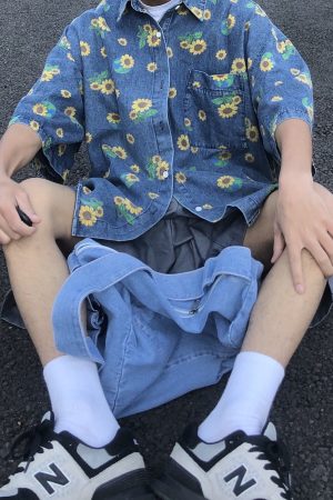 Casual Day Outfits, Easy Trendy Outfits Sunflowers Denim Shirt