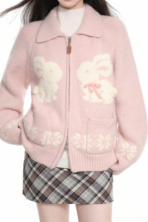 Casual Day Outfits, Easy Trendy Outfits Sweet Attitude Bunny Zip Up Cardigan