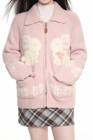 Casual Day Outfits, Easy Trendy Outfits Sweet Attitude Bunny Zip Up Cardigan