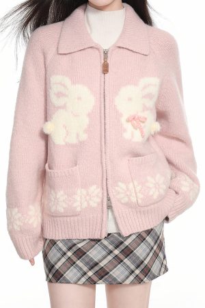 Casual Day Outfits, Easy Trendy Outfits Sweet Attitude Bunny Zip Up Cardigan
