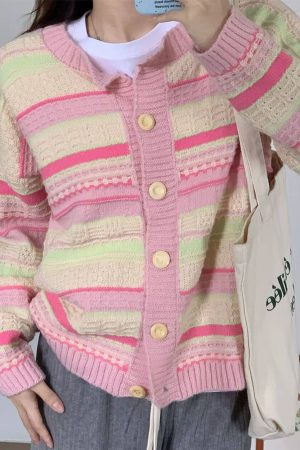 Casual Day Outfits, Easy Trendy Outfits Teen Craft Pastel Striped Knit Cardigan