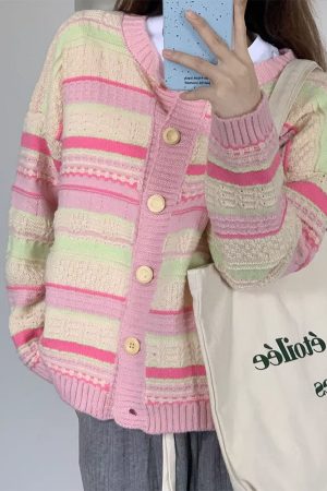 Casual Day Outfits, Easy Trendy Outfits Teen Craft Pastel Striped Knit Cardigan