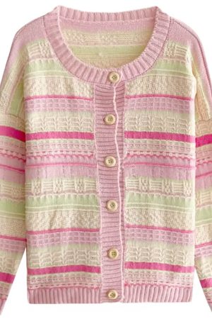 Casual Day Outfits, Easy Trendy Outfits Teen Craft Pastel Striped Knit Cardigan