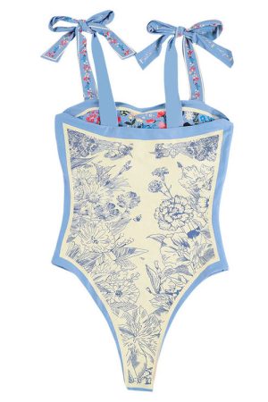 Casual Day Outfits, Easy Trendy Outfits Tie Strap Reversible Blue Swimsuit