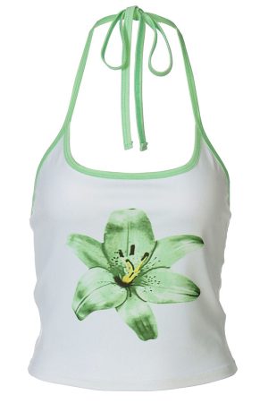 Casual Day Outfits, Easy Trendy Outfits Tropical Flower Halter Top