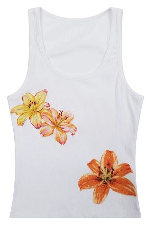 Casual Day Outfits, Easy Trendy Outfits Tropical Flowers Coconut Girl Aesthetic Tank