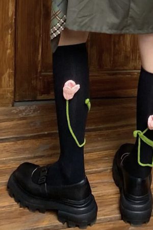 Casual Day Outfits, Easy Trendy Outfits Tulip Black Knee Socks