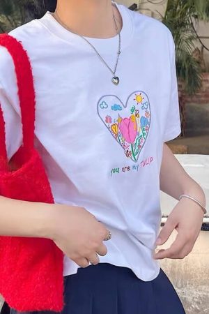 Casual Day Outfits, Easy Trendy Outfits Tulip Embroidery Aesthetic T-Shirt